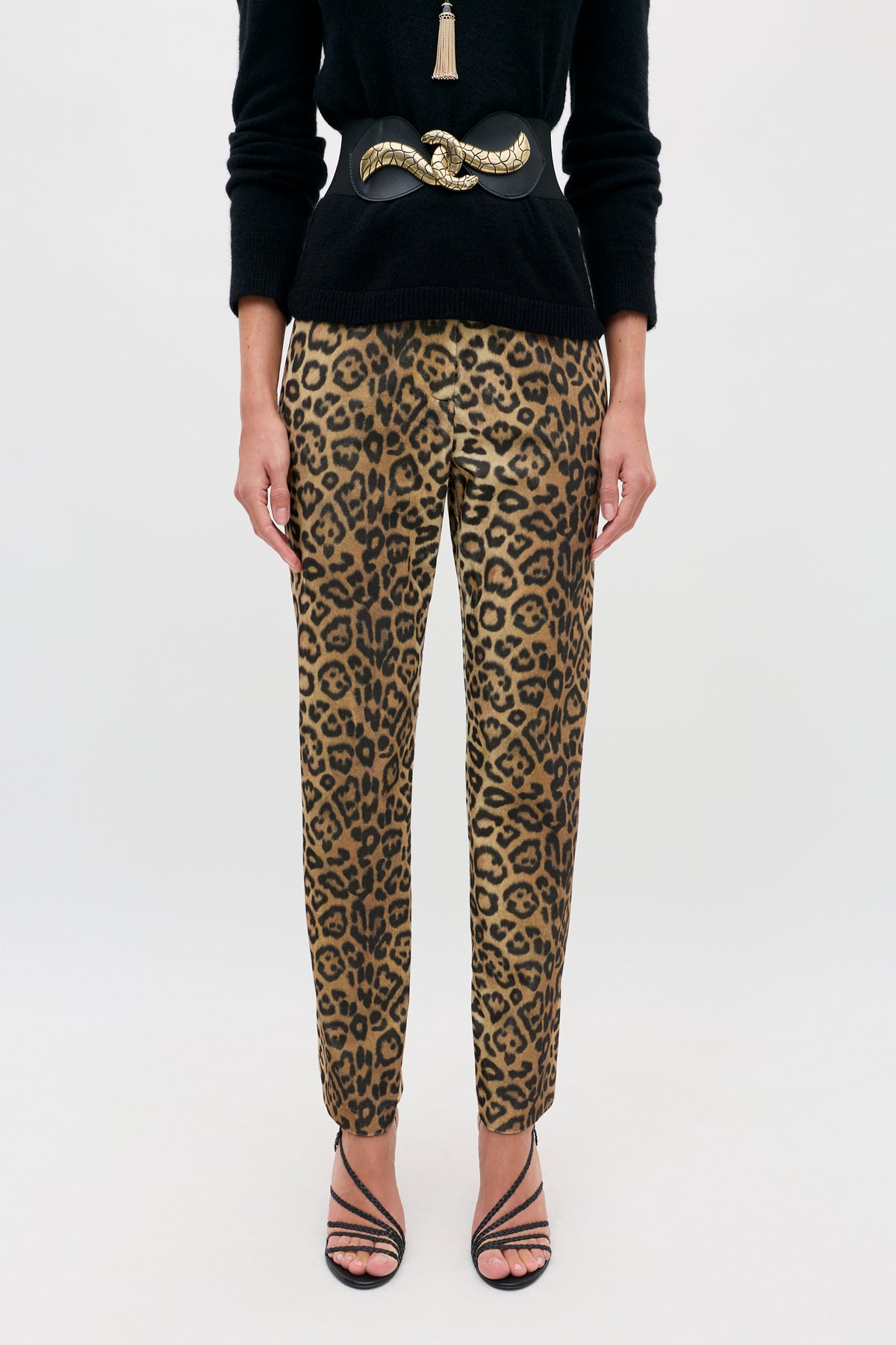 Sole - Savannah Leopard Brown ankle-length trousers in a brown and black leopard print.